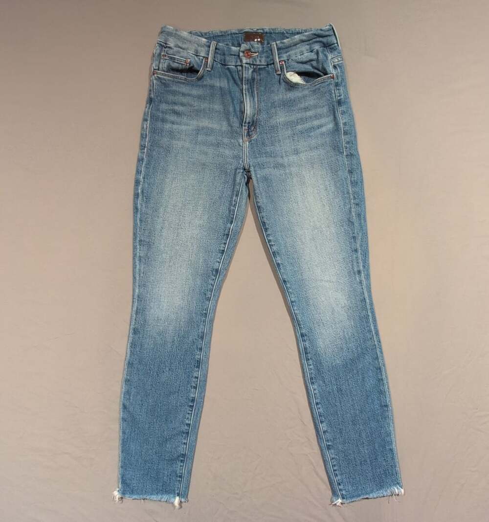 MOTHER The Dazzler Mid-Rise Straight-Leg Raw Hem Jeans
